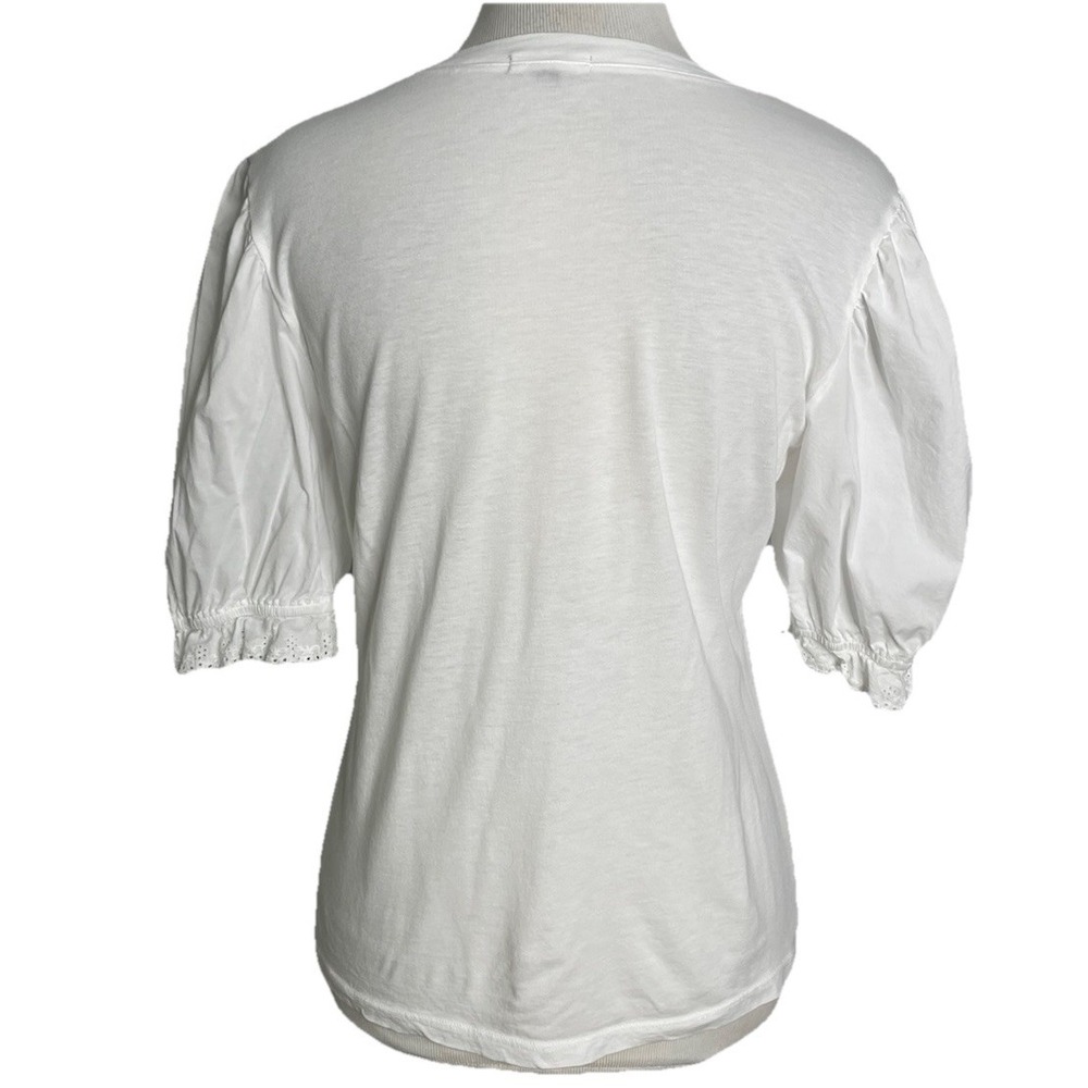 Rails Laurel White Cotton Puff Sleeve T-Shirt Eyelet Trim Top Size XSmall - Picture 3 of 5